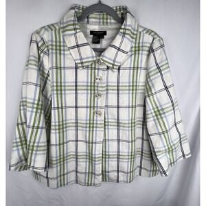 Sandro Sportswear Plaid Linen Blend Jacket Womens L Cottagecore Preppy Y2K Blaze